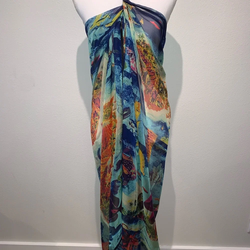 COPY -RARE BOHO Hawaiian Map Chiffon Sarong - Picture 1 of 8